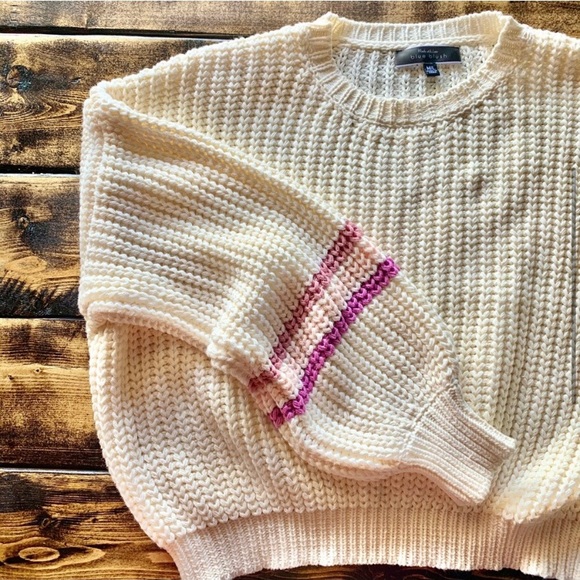 NWOT Blue Blush Puff Sleeve Stripes Knit Crop Sweater - Picture 5 of 7